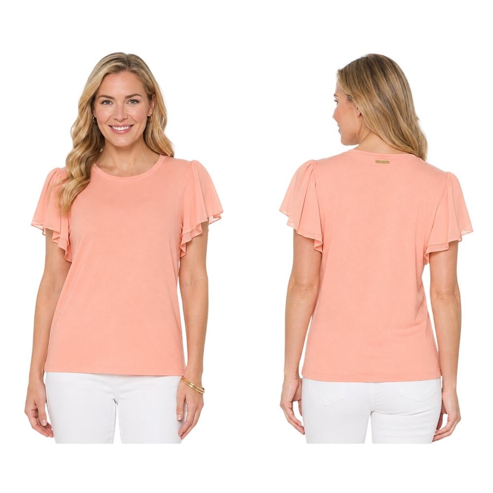 Michael Kors Flutter Sleeve Top, Dusty Coral Cotton Modal, Women's Medium NWT